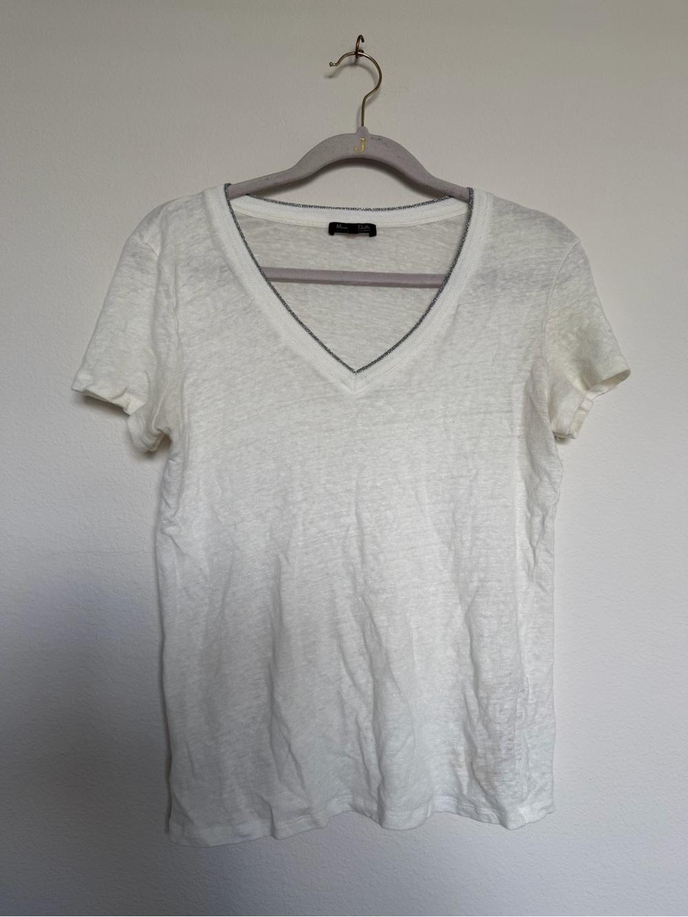 Massimo Dutti White V-Neck Short Sleeve Tee Size Medium